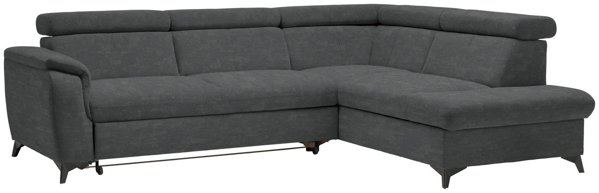 ECKSOFA in Mikrofaser Anthrazit  260/203 cm  - Anthrazit/Schwarz, Design, Textil/Metall (260/203cm) - Stylife