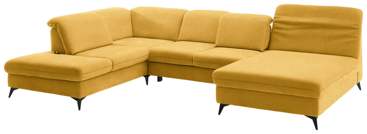 WOHNLANDSCHAFT Chenille Currygelb  - Currygelb/Schwarz, Design, Textil/Metall (255/369/198cm) - Beldomo Style