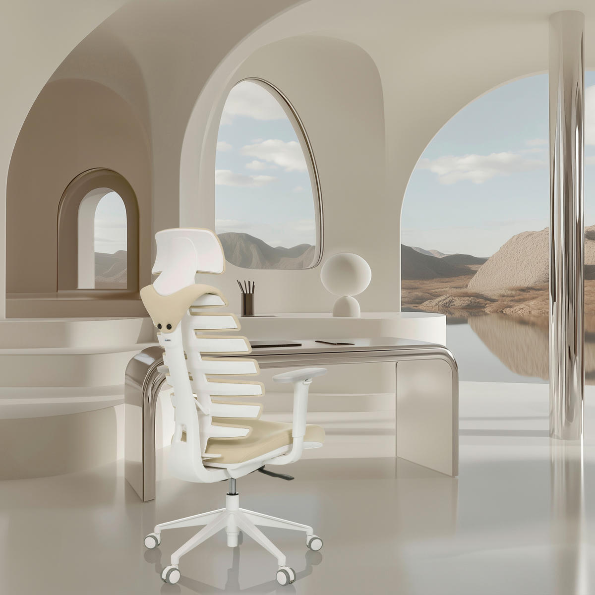 DREHSTUHL  in Flachgewebe Beige  - Beige/Weiß, MODERN, Kunststoff/Textil (67/116 - 133/65cm) - MID.YOU