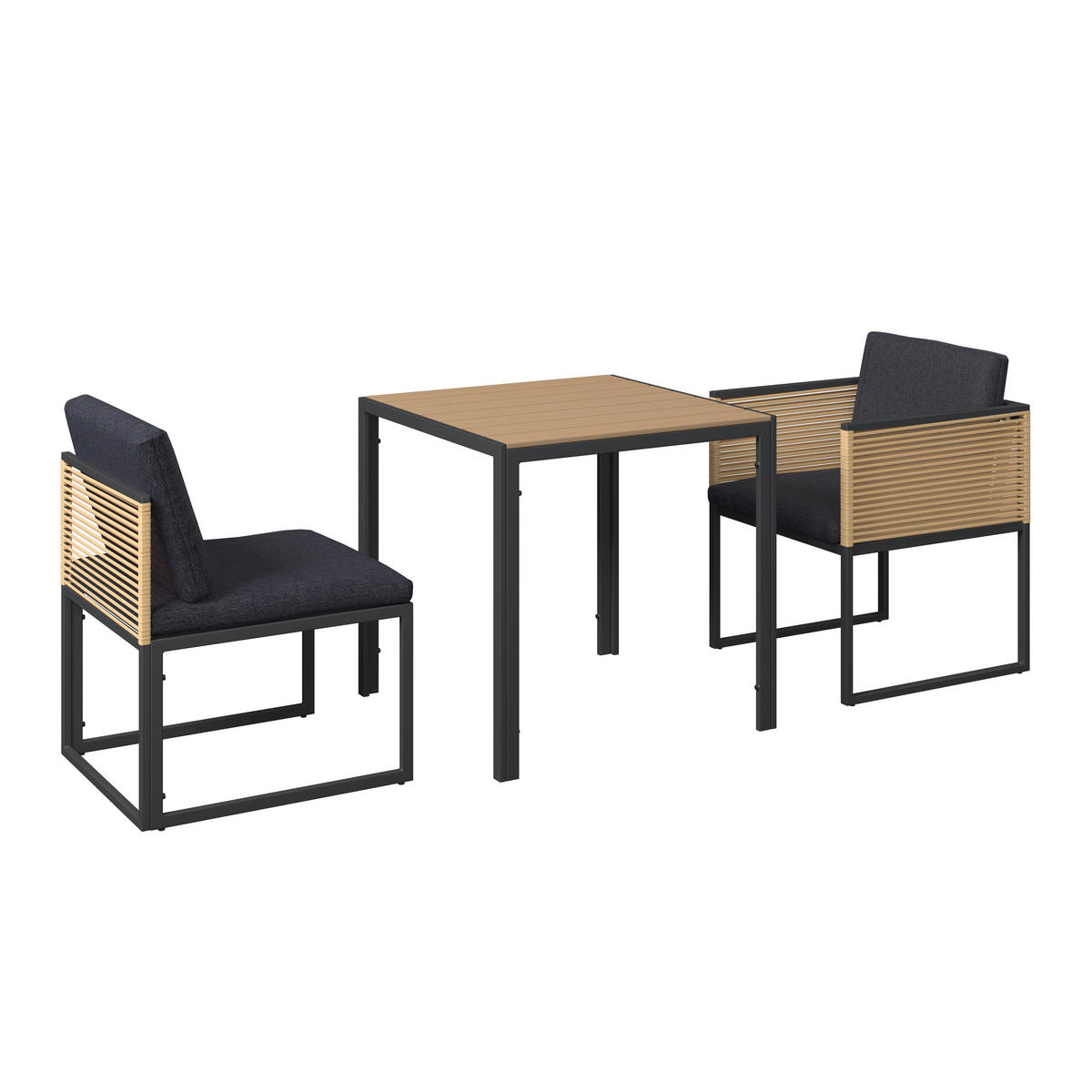 BALKONSET  3-teilig  - Dunkelgrau/Anthrazit, MODERN, Kunststoff/Textil (69,5/74/70cm) - Ambia Garden