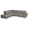 ECKSOFA in Echtleder Graubraun  - Graubraun/Alufarben, Design, Leder/Metall (242/271cm) - Cantus