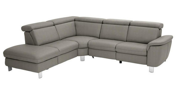 ECKSOFA in Echtleder Graubraun  - Graubraun/Alufarben, Design, Leder/Metall (242/271cm) - Cantus