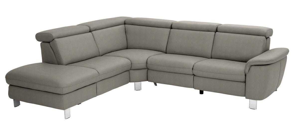 ECKSOFA in Echtleder Graubraun  - Graubraun/Alufarben, Design, Leder/Metall (239/271cm) - Cantus
