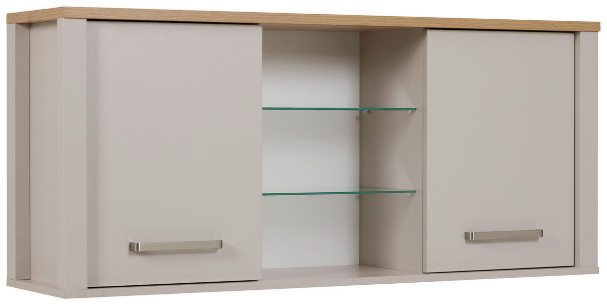 KÜCHENOBERSCHRANK 130/57/33 cm  in Kaschmir, Eiche Artisan  - Kaschmir/Silberfarben, ROMANTIK / LANDHAUS, Glas/Holzwerkstoff (130/57/33cm) - home24
