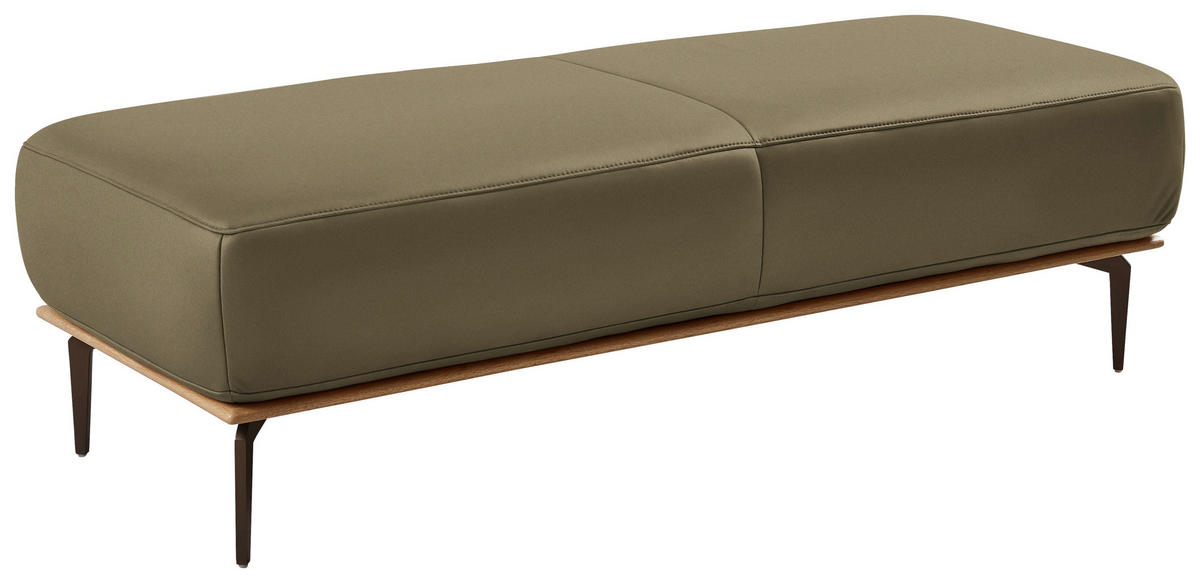 HOCKER in Holz, Leder Dunkelgrün  - Dunkelgrün/Bronzefarben, Design, Leder/Holz (151/44/61cm) - Valnatura