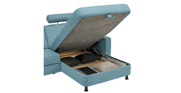 ECKSOFA in Webstoff Hellblau  257/165 cm  - Schwarz/Hellblau, Design, Kunststoff/Textil (257/165cm) - Xora