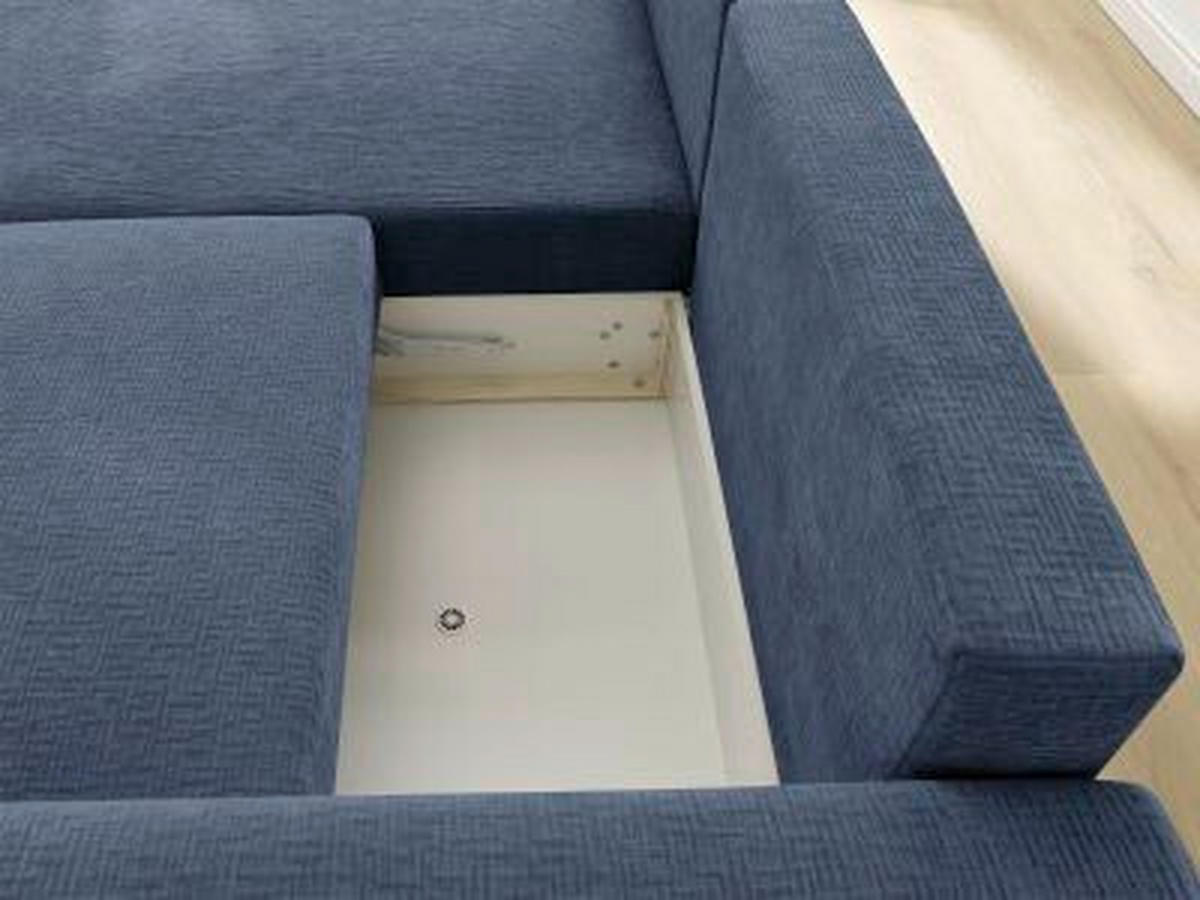 ECKSOFA Ottomane links  ATILLA Dunkelblau Struktur  - Schwarz/Dunkelblau, MODERN, Kunststoff/Textil (149/244cm)