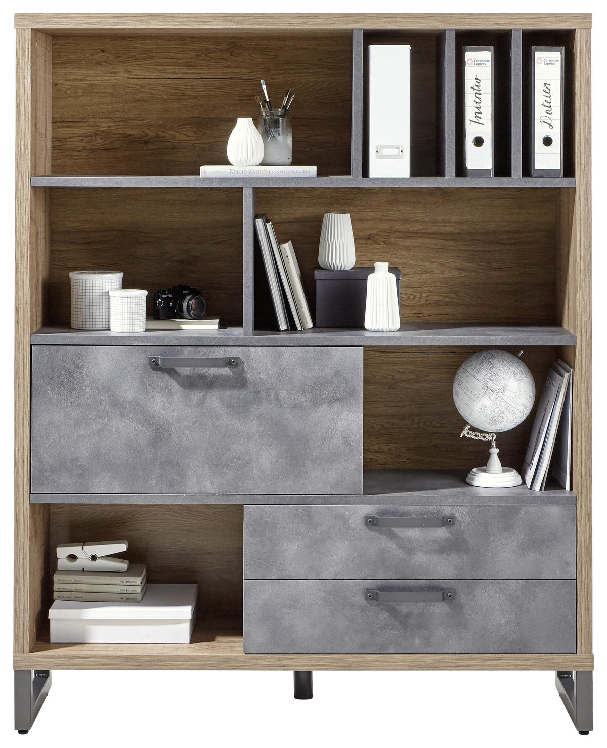 REGAL siva, boje hrasta  drvni materijal  - siva/boje hrasta, Trend, drvni materijal/metal (140/175/35cm) - Stylife