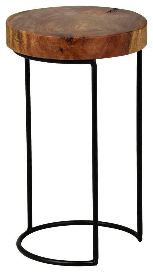BEISTELLTISCH 28/28/45 cm Sheesham massiv Sheeshamfarben rund  - Sheeshamfarben/Schwarz, Design, Holz/Metall (28/28/45cm) - MID.YOU
