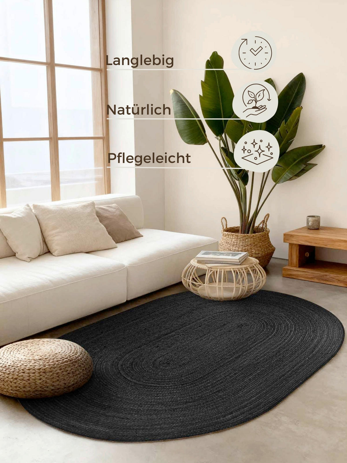 JUTETEPPICH 160/230 cm Jute Braided Schwarz  - Schwarz, Basics, Textil (160/230cm) - Hanse Home