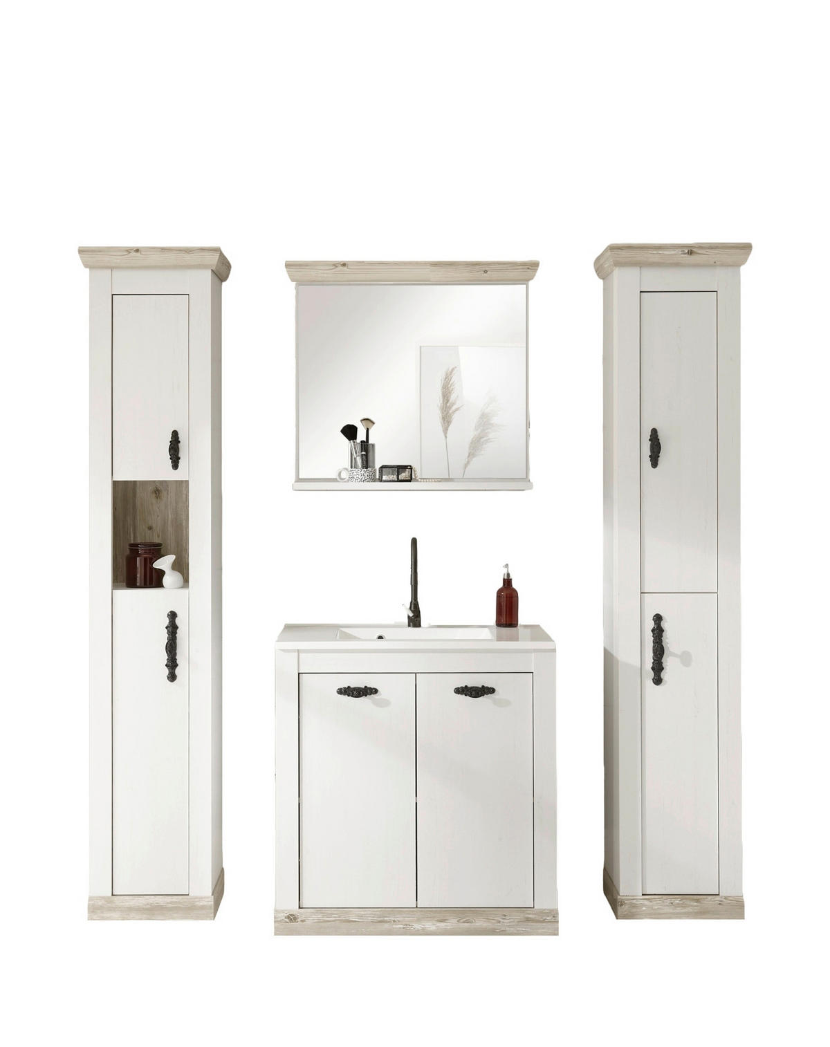 BADEZIMMER 4-teilig  in  - Weiß/Pinienfarben, Design, Naturmaterialien/Holzwerkstoff (205/200/46cm) - MID.YOU