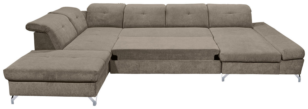 WOHNLANDSCHAFT Graubraun Mikrovelours  - Graubraun/Silberfarben, MODERN, Textil/Metall (245/350/168cm) - MID.YOU