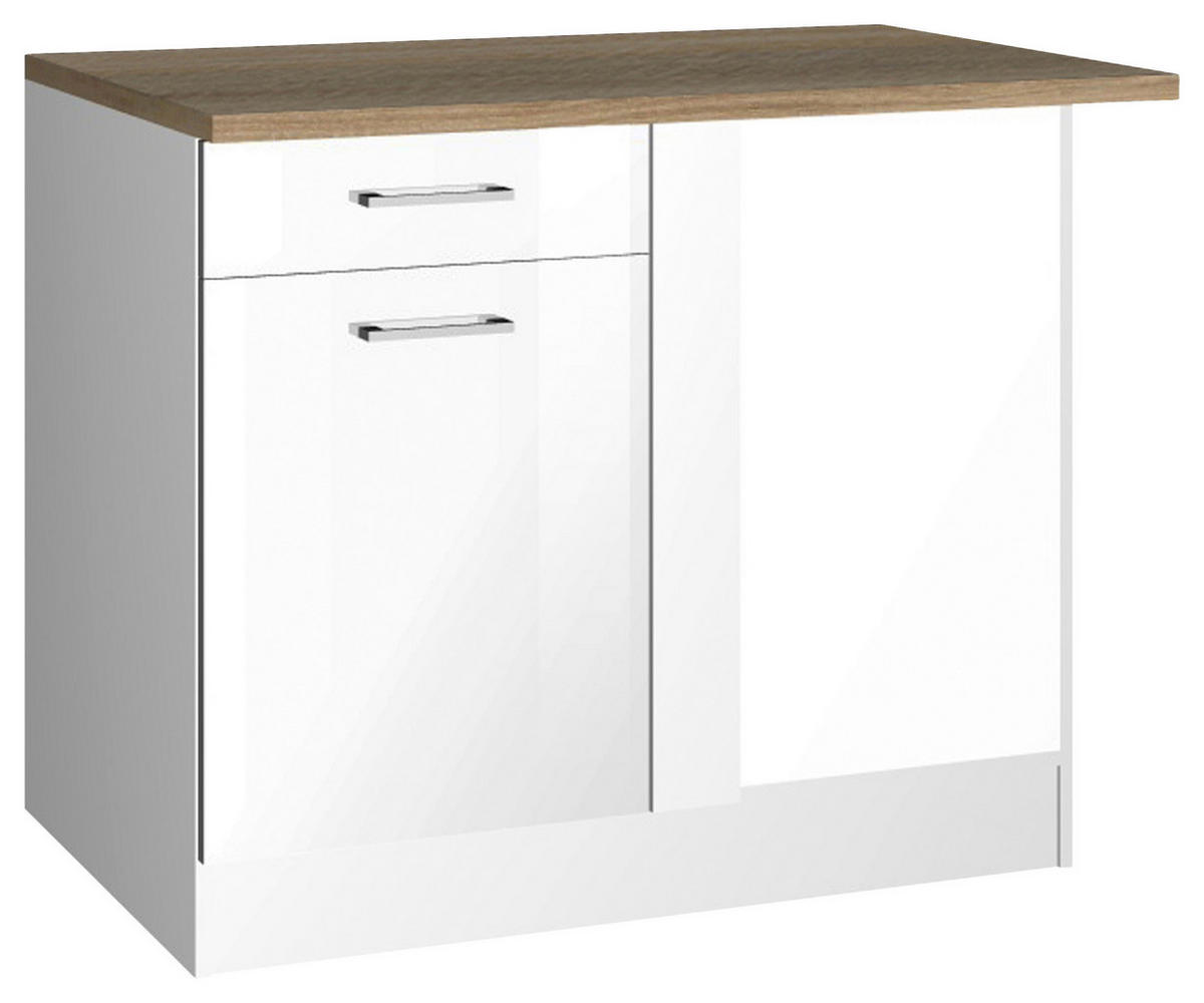 ECKUNTERSCHRANK 110/85/60 cm  in Weiß Hochglanz  - Weiß Hochglanz/Silberfarben, MODERN, Holzwerkstoff/Metall (110/85/60cm) - Held