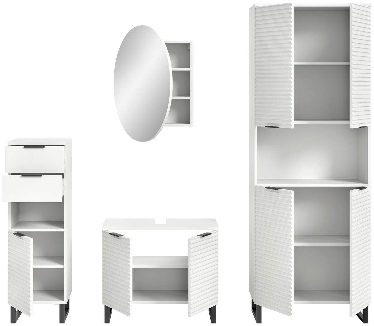 BADEZIMMER 4-teilig  in 175 cm  - Schwarz/Weiß, MODERN, Holzwerkstoff/Metall (175cm) - MID.YOU