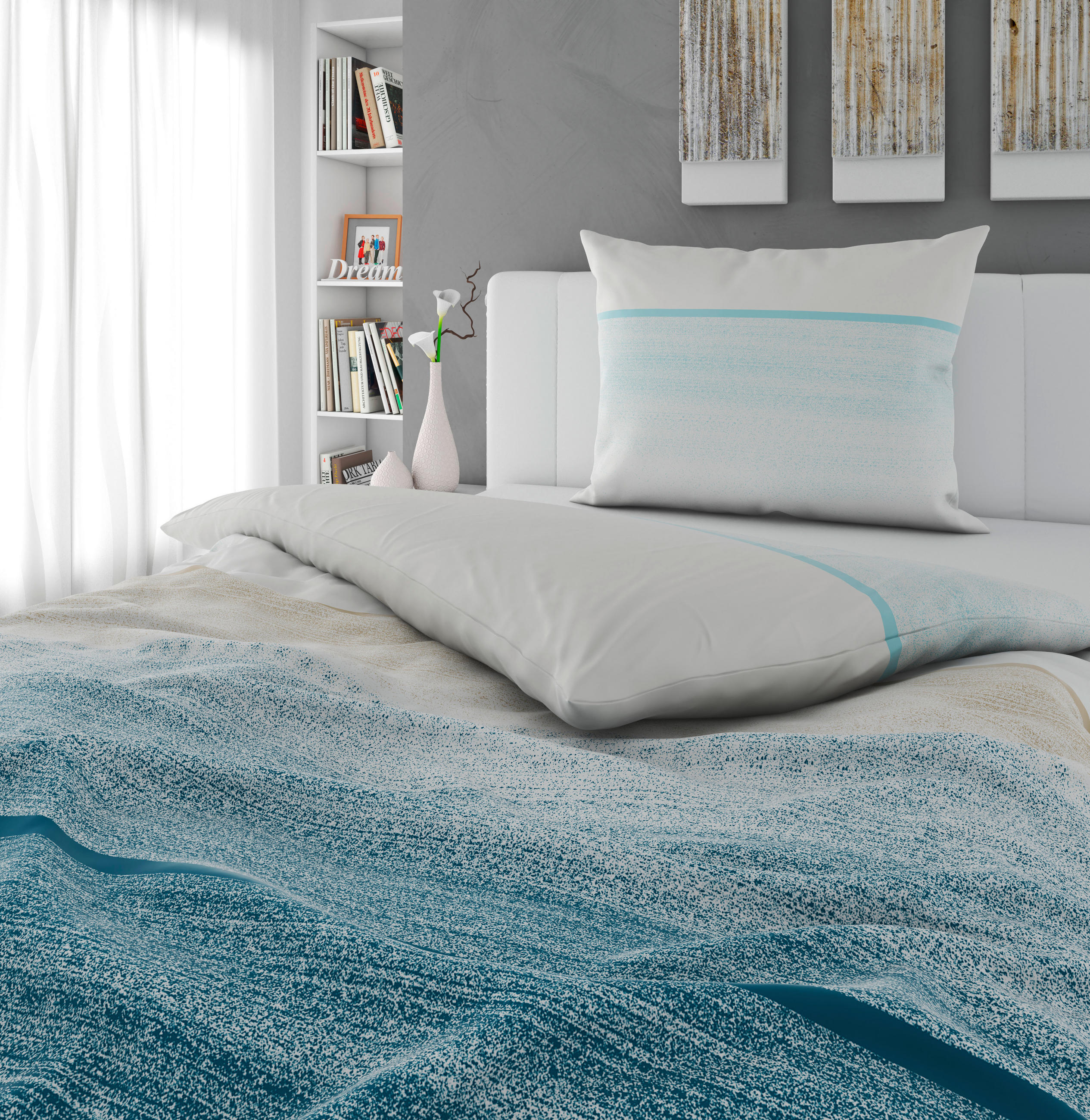 BETTWÄSCHE TANJA Satin 140/200 cm  - Blau/Beige, KONVENTIONELL, Textil (140/200cm) - Novel