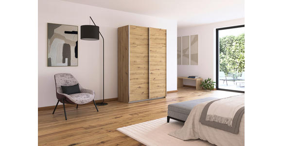 SCHWEBETÜRENSCHRANK  in Eiche Artisan  - Alufarben/Eiche Artisan, KONVENTIONELL, Holzwerkstoff/Metall (181/210/62cm) - Xora
