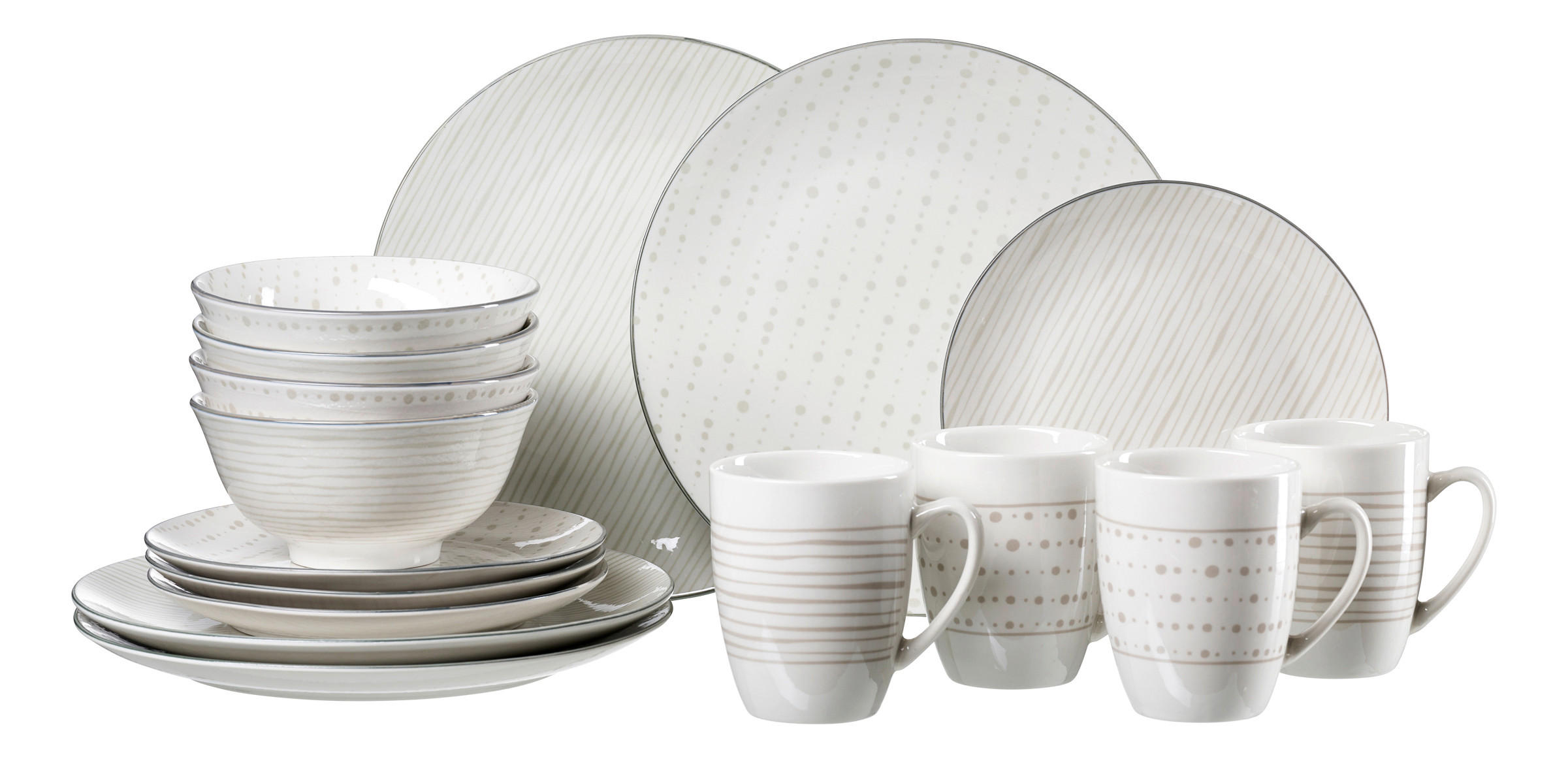 KOMBISERVICE Grau, Weiß 16-teilig Lahti  - Weiß/Grau, KONVENTIONELL, Keramik (36/30/24cm) - Ritzenhoff Breker