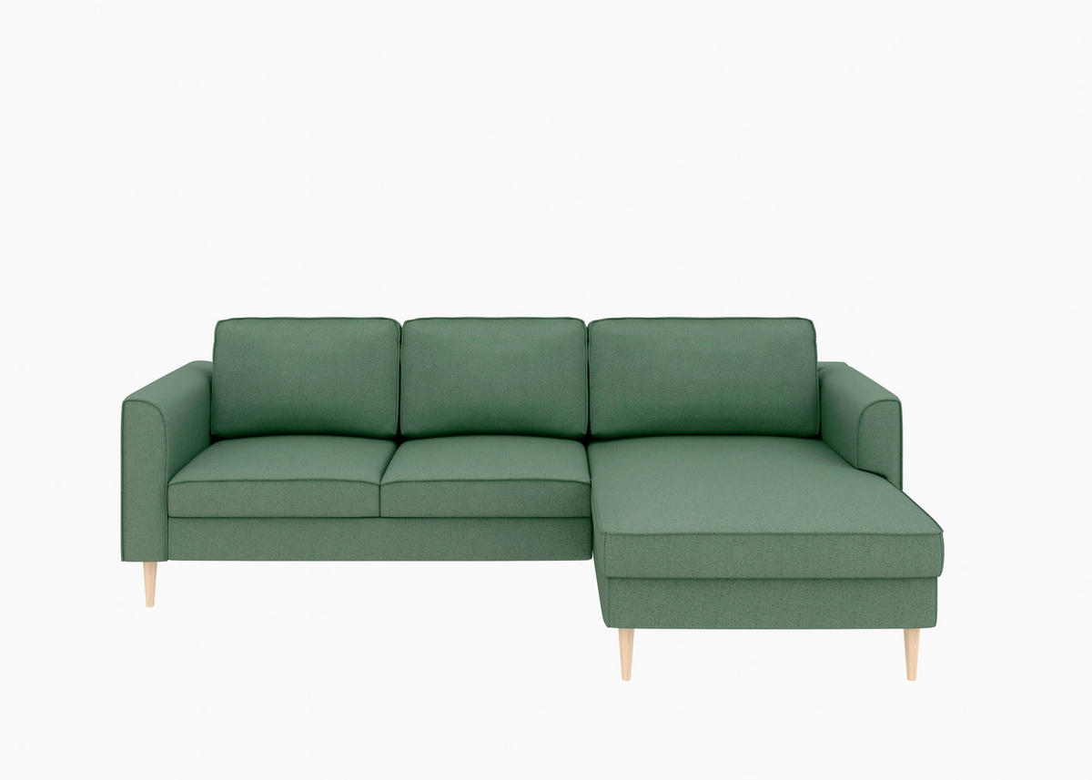 ECKSCHLAFSOFA in Struktur Dunkelgrün  - Dunkelgrün/Buchefarben, MODERN, Holz/Textil (232/161cm) - Trendmanufaktur