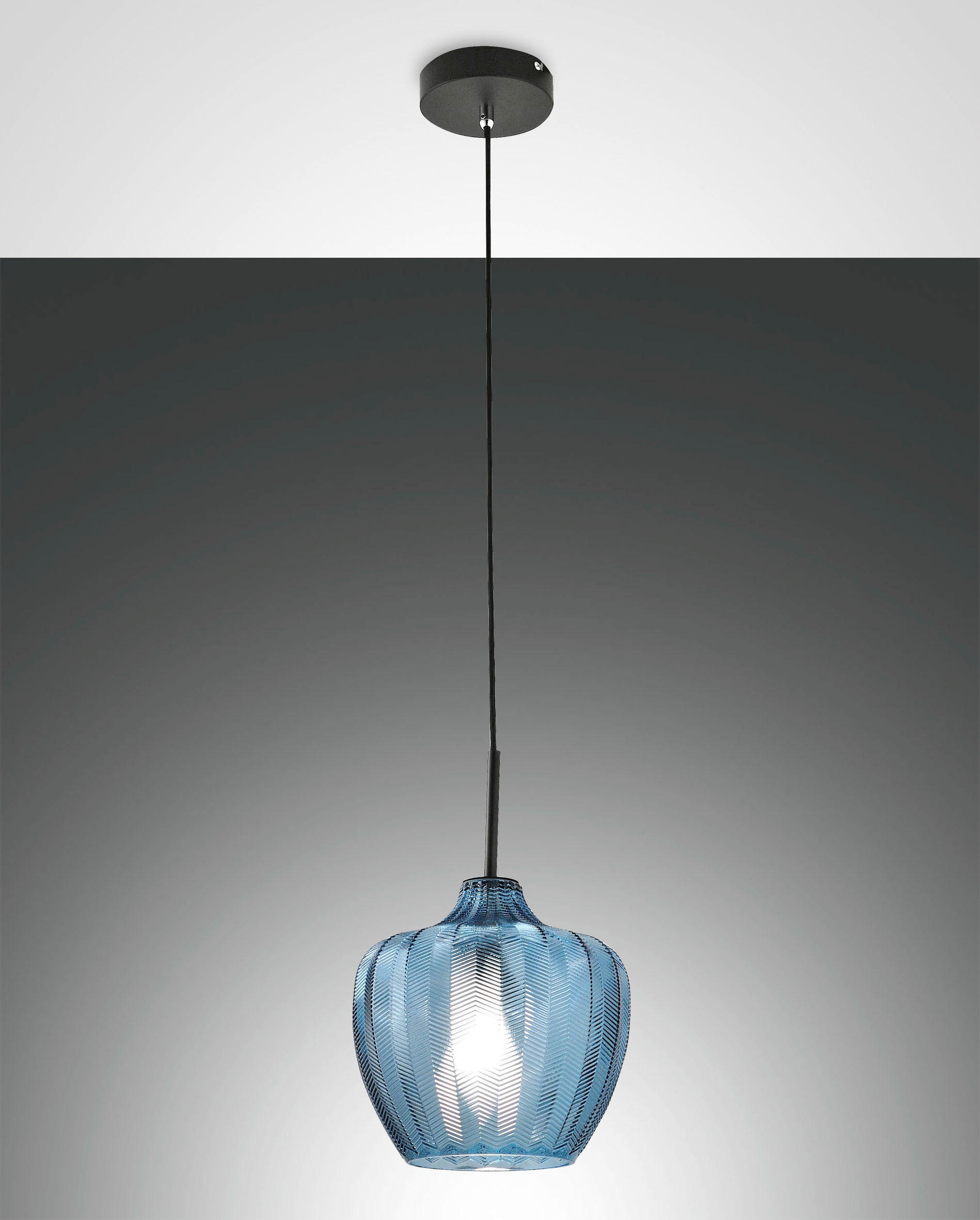 PENDELLEUCHTE Gallura 25/200 cm   - Blau/Schwarz, Design, Glas/Metall (25/200cm) - Fabas Luce