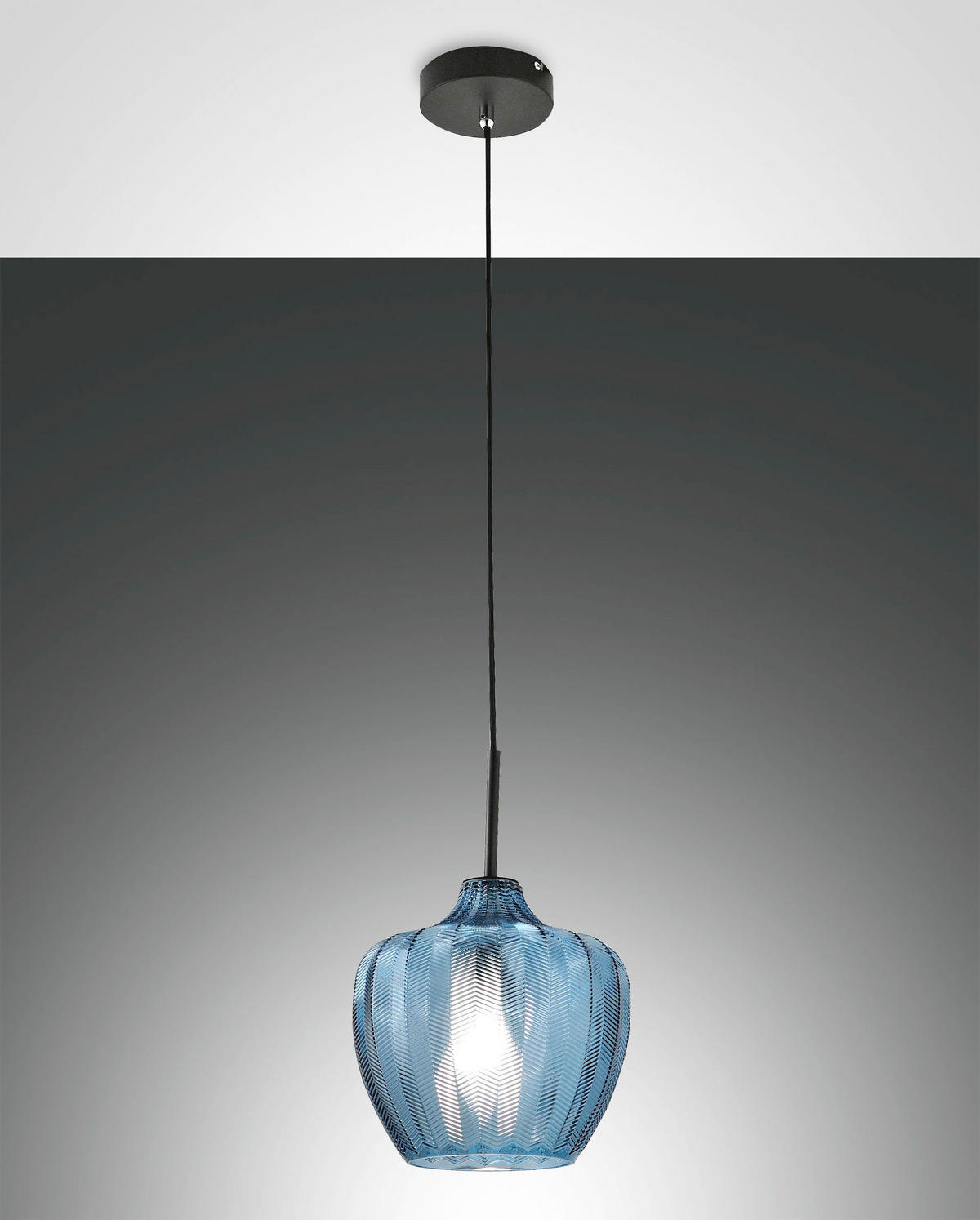 PENDELLEUCHTE Gallura 25/200 cm   - Blau/Schwarz, Design, Glas/Metall (25/200cm) - Fabas Luce