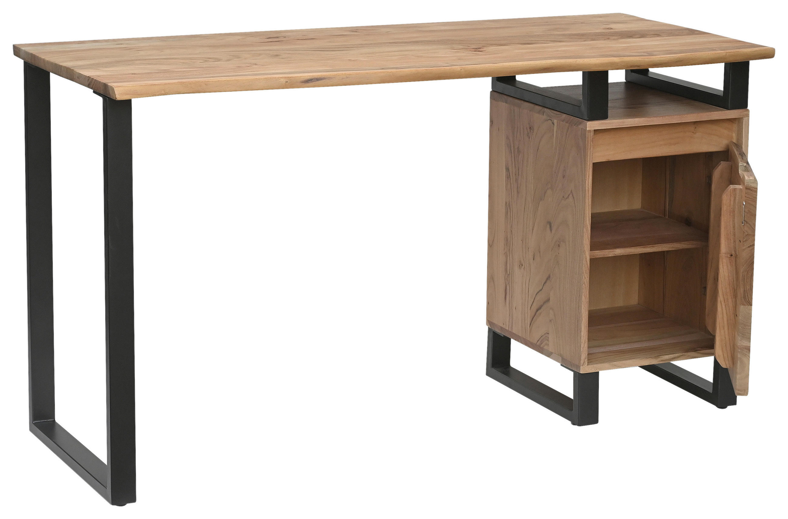 SCHREIBTISCH 145/60/80 cm Schwarz, Akaziefarben  - Schwarz/Akaziefarben, MODERN, Holz/Metall (145/60/80cm) - Livetastic