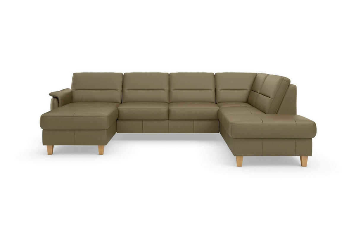 WOHNLANDSCHAFT PALMERA E in Echtleder Olivgrün  - Eichefarben/Olivgrün, Basics, Leder/Holz (163/308/212cm) - Sit & More
