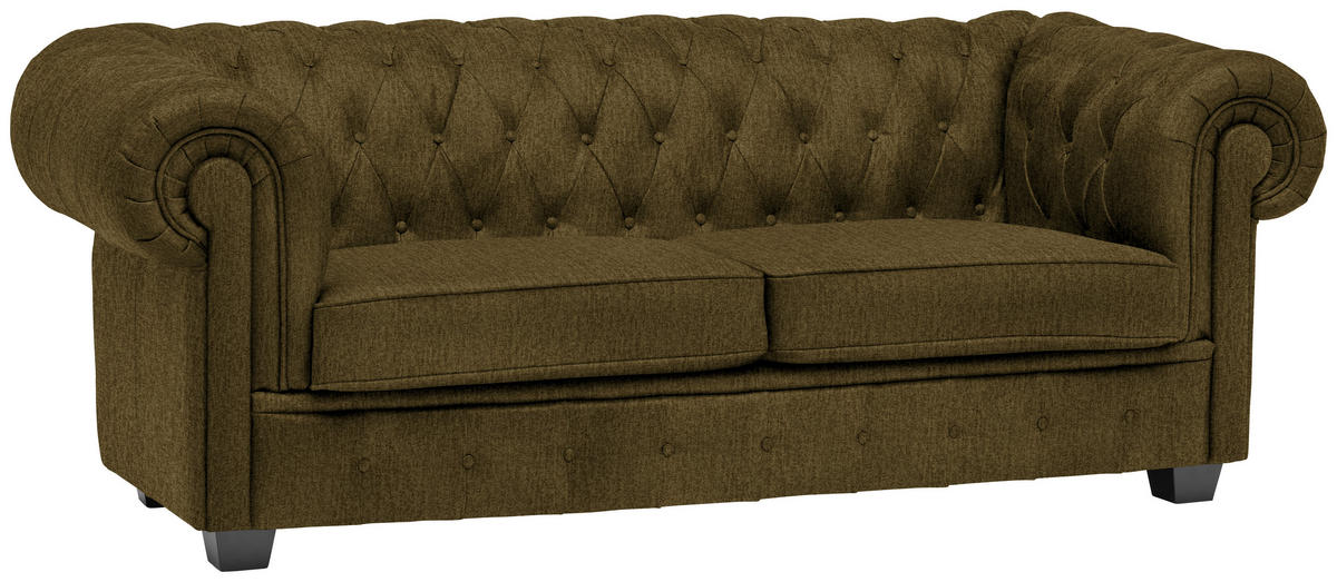CHESTERFIELD-SOFA in Webstoff Khaki  - Wengefarben/Khaki, Lifestyle, Holz/Textil (206/76,5/96cm) - Landscape