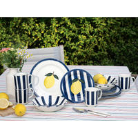 KOMBISERVICE Blau, Gelb, Grauweiß Summer Stripes Blau 16-teilig 4 Personen  - Blau/Gelb, Basics, Keramik - Creatable