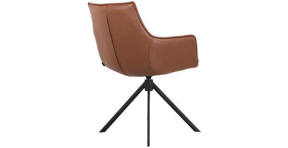 ARMLEHNSTUHL in Eisen Echtleder pigmentiert - Cognac/Schwarz, Design, Leder/Metall (60/89/63,5cm) - Novel