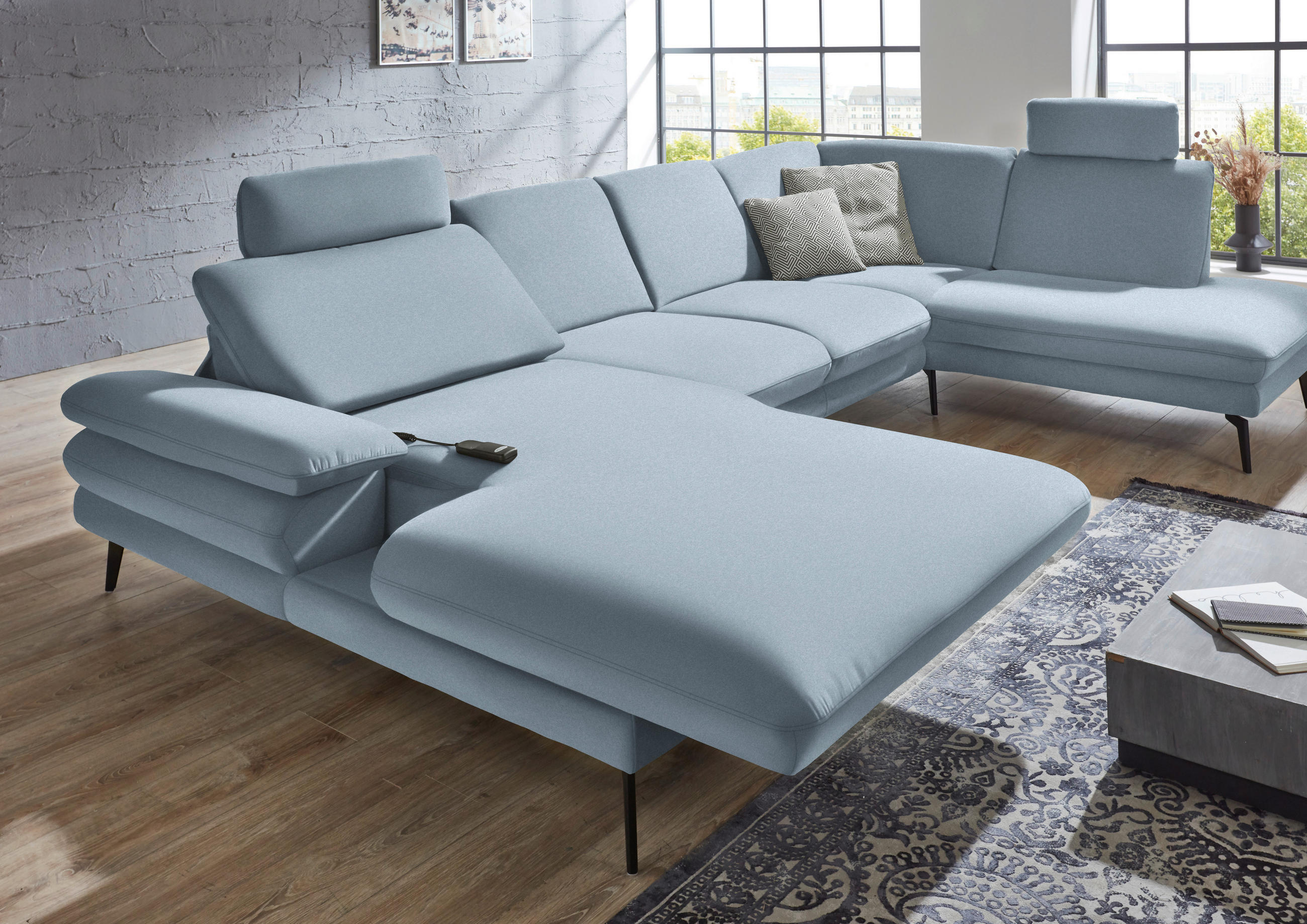 WOHNLANDSCHAFT Hellblau Webstoff  - Schwarz/Hellblau, Design, Textil/Metall (180/344/208cm) - Dieter Knoll
