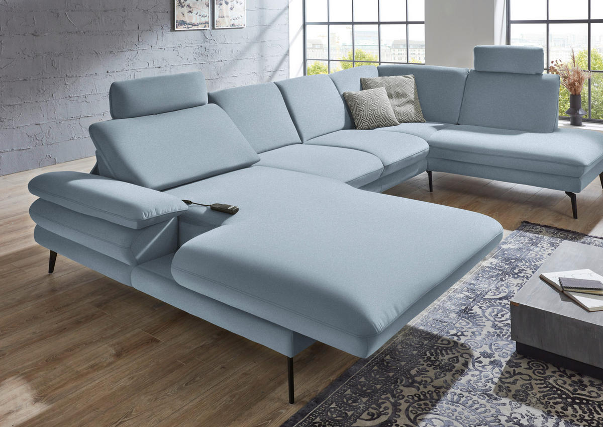 WOHNLANDSCHAFT Hellblau Webstoff  - Schwarz/Hellblau, Design, Textil/Metall (180/344/208cm) - Dieter Knoll