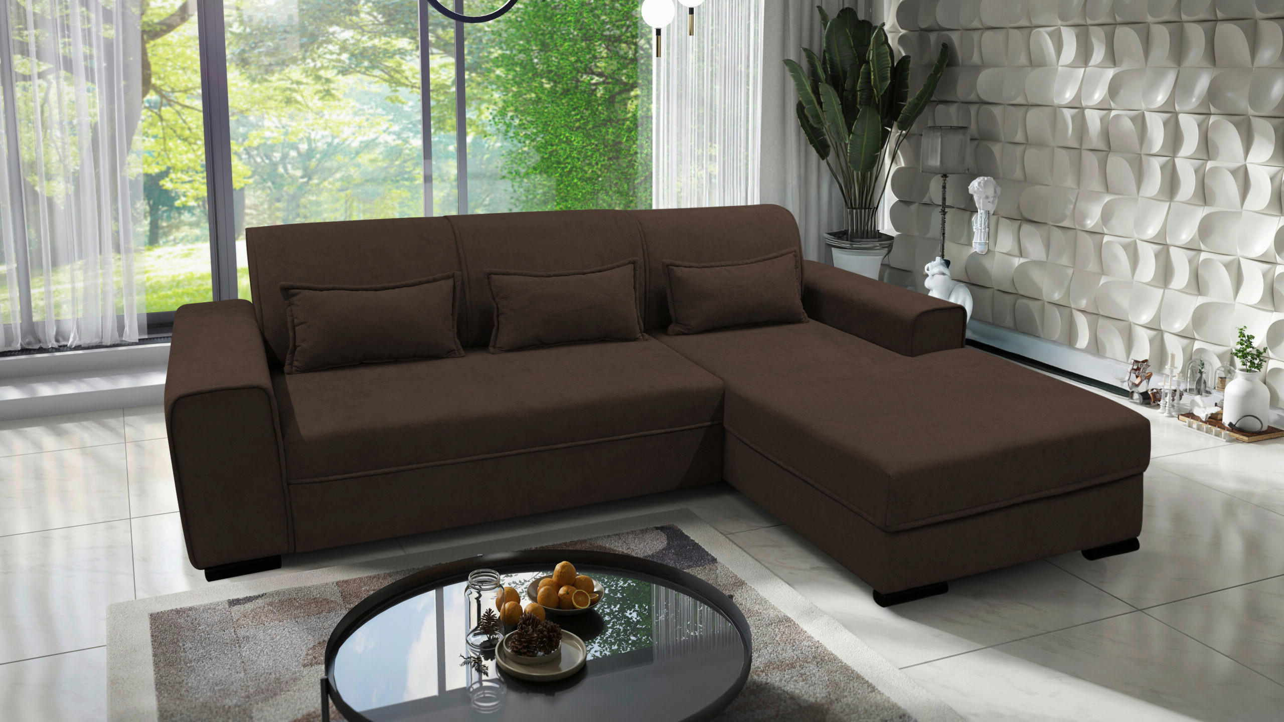 ECKSOFA in Struktur, Bouclé Braun  - Schwarz/Braun, Design, Kunststoff/Textil (270/175cm) - MID.YOU