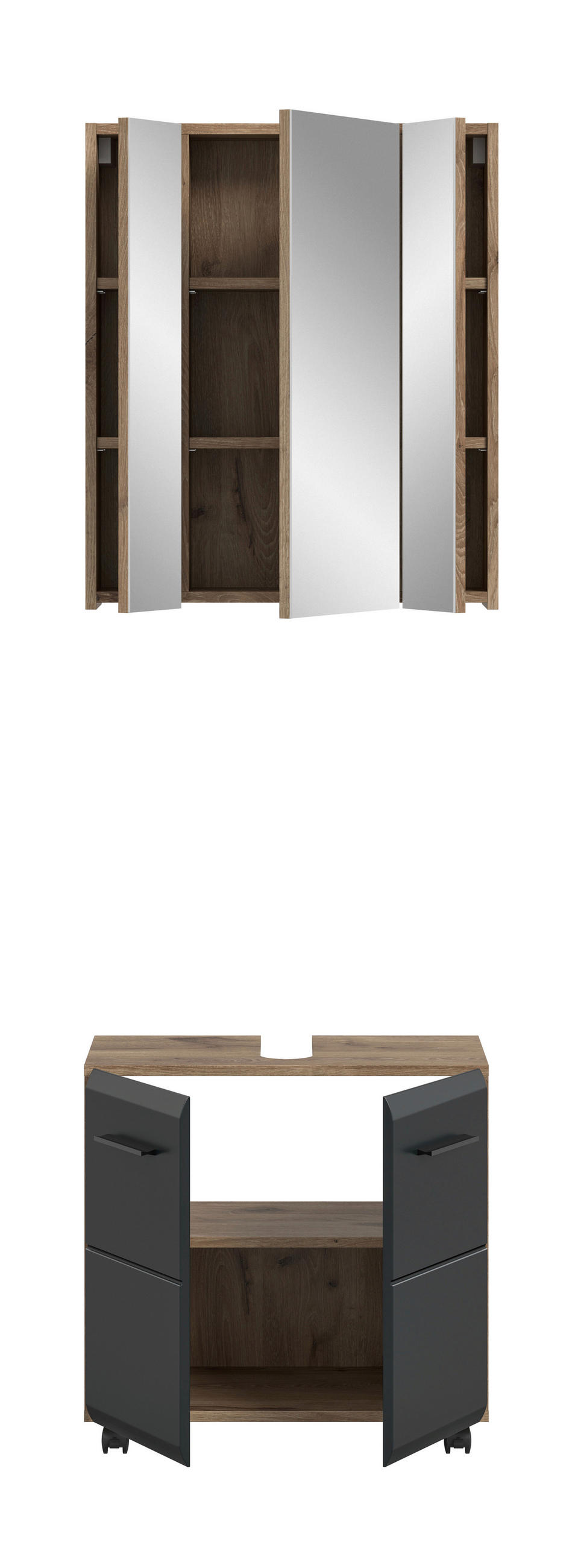 BADEZIMMER 2-teilig  in 60 cm  - Eiche dunkel/Schwarz, Trend, Glas/Holzwerkstoff (60cm) - MID.YOU