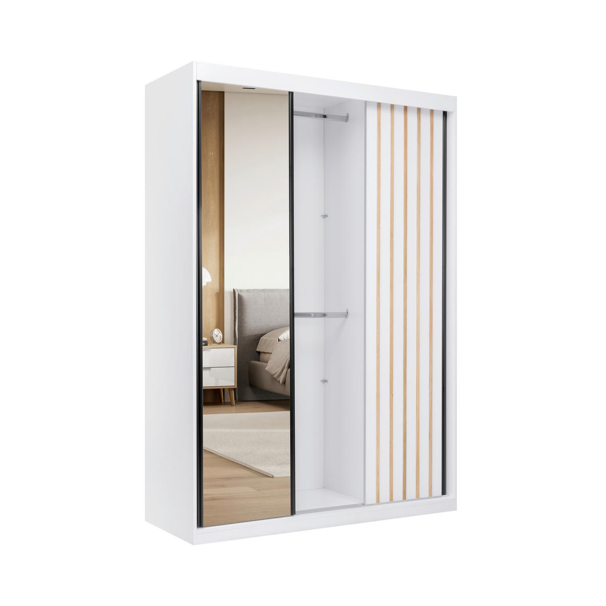 ORMAR S KLIZNIM VRATIMA bijela   - bijela/crna, Moderno, drvni materijal/metal (150/215/59,5cm) - P & B