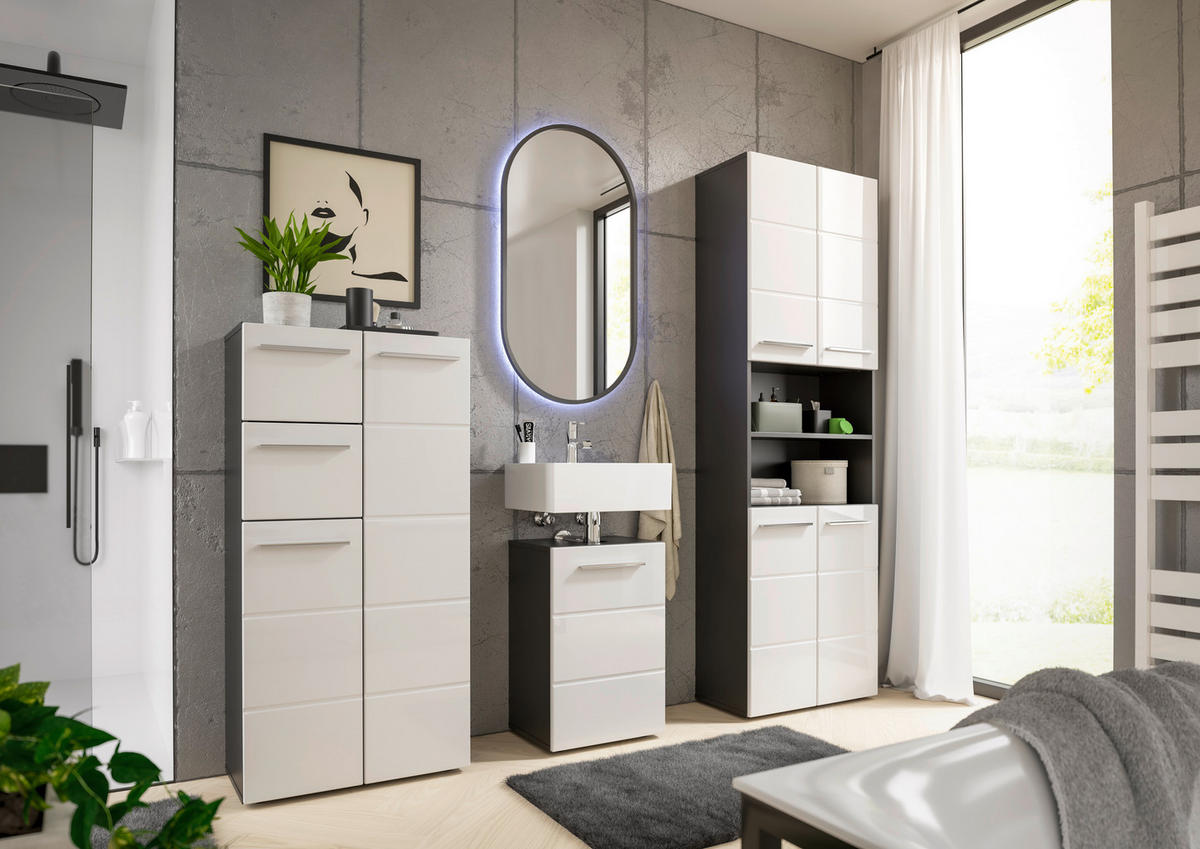 MIDISCHRANK 60/121/31 cm  - Chromfarben/Weiß Hochglanz, KONVENTIONELL, Holzwerkstoff/Kunststoff (60/121/31cm) - Xora