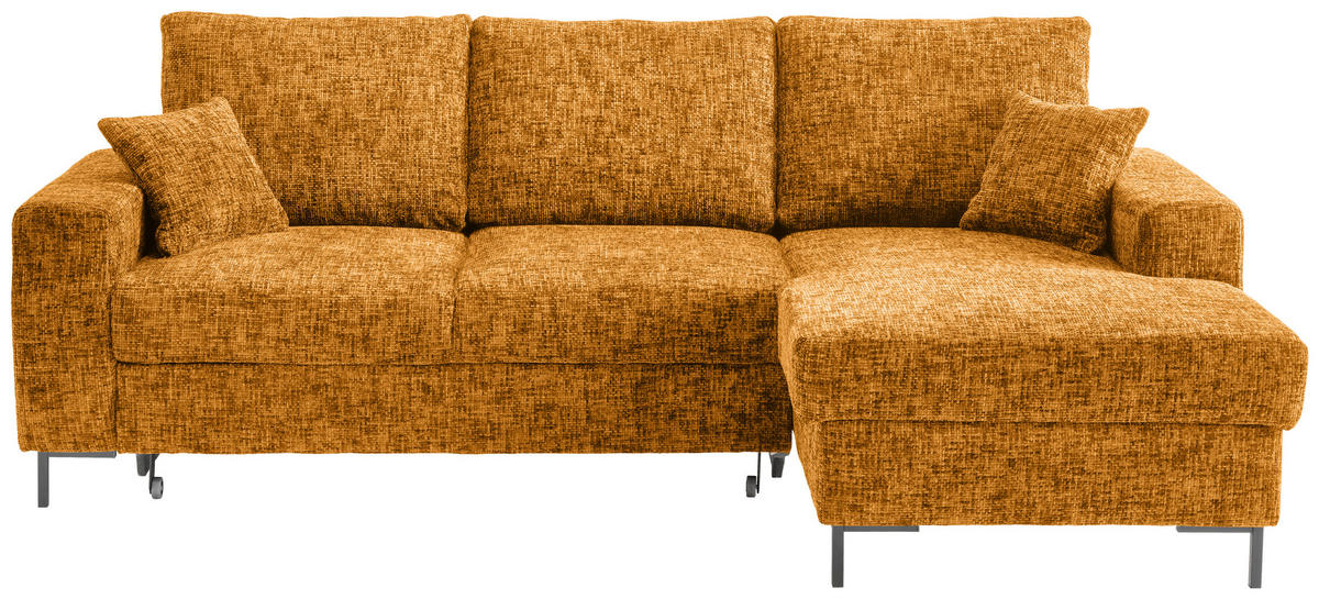 ECKSCHLAFSOFA  mit Rücken echt Struktur Goldfarben  - Goldfarben/Schwarz, KONVENTIONELL, Textil/Metall (237/143cm) - Livetastic