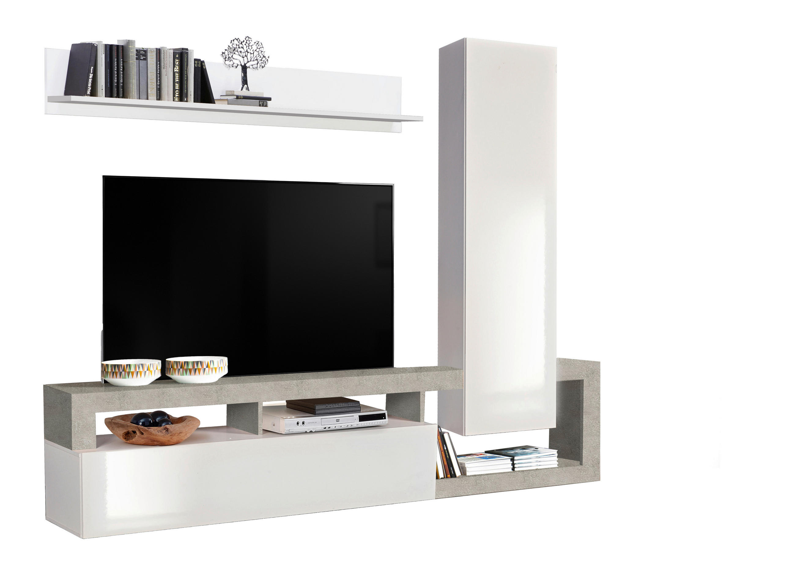 FLEKSIBILNI REGAL ZA SOBU bela, svetlosiva, bela visoki sjaj - bela/bela visoki sjaj, Osnovno, pločasti materijal (219/173/35cm) - Ti'me