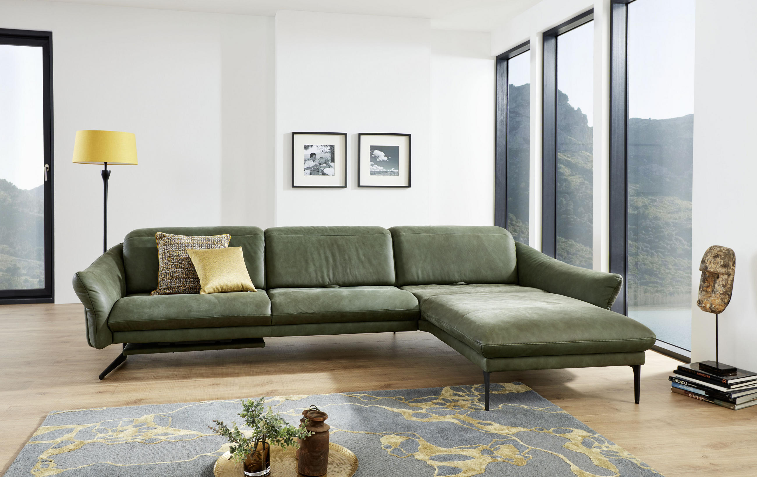 ECKSOFA Rot Echtleder - Anthrazit/Rot, Design, Leder/Metall (330/204cm) - Himolla