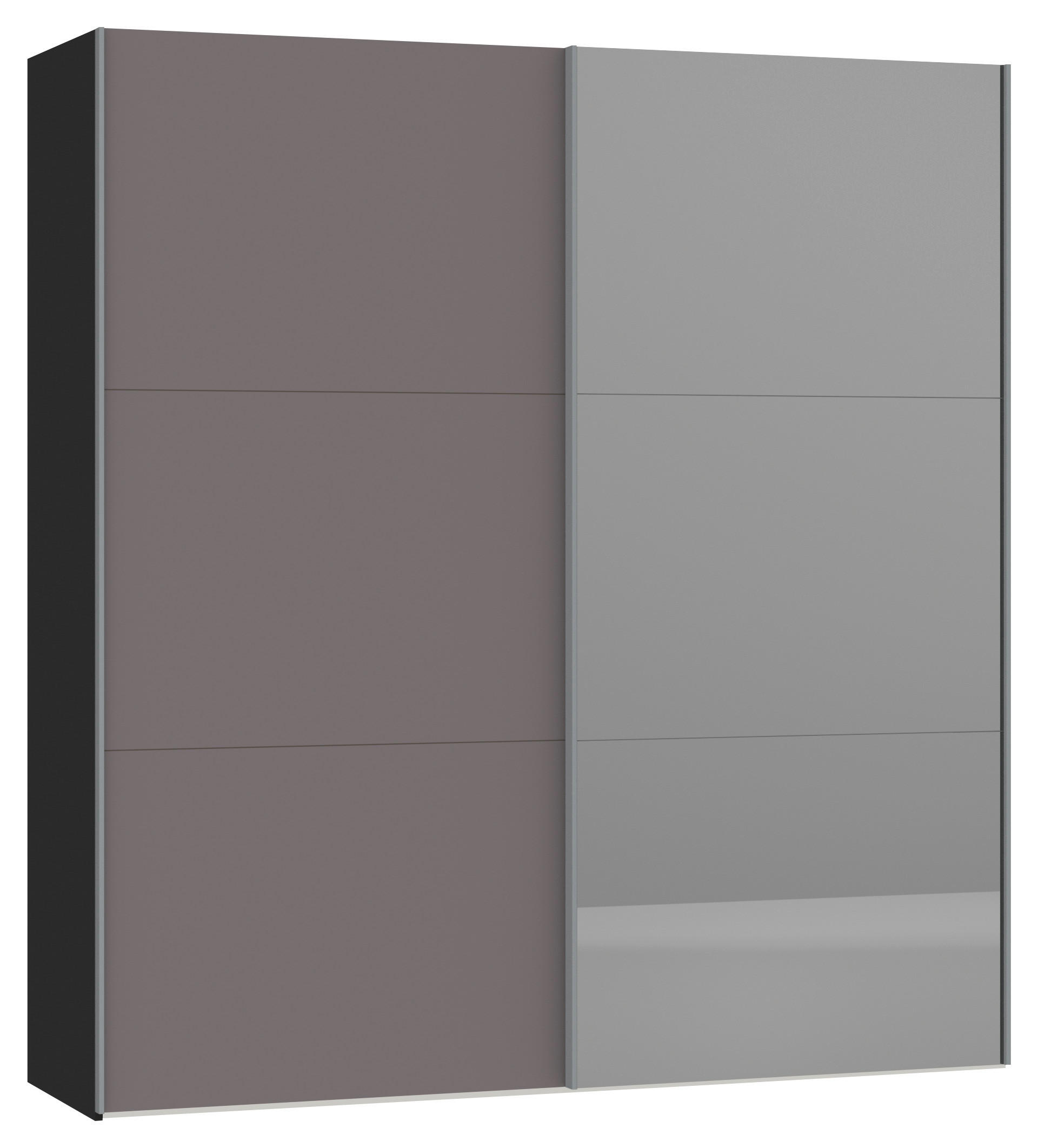 SCHWEBETÜRENSCHRANK 203/220/65 cm 2-türig Schwarz, Dunkelgrau  - Dunkelgrau/Silberfarben, Design, Glas/Holzwerkstoff (203/220/65cm) - Jutzler