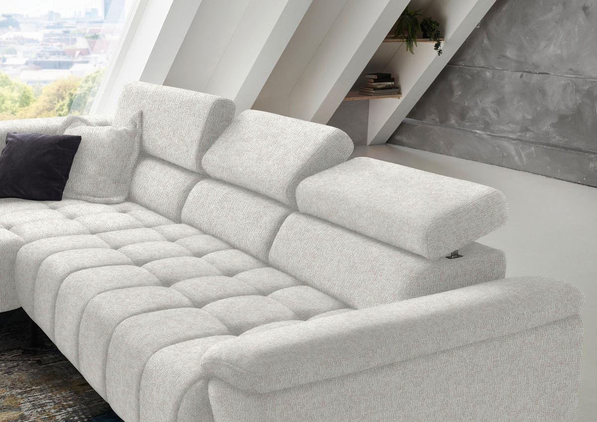 ECKSOFA in Chenille Beige  - Beige/Schwarz, Design, Textil/Metall (222/323cm) - Beldomo Style