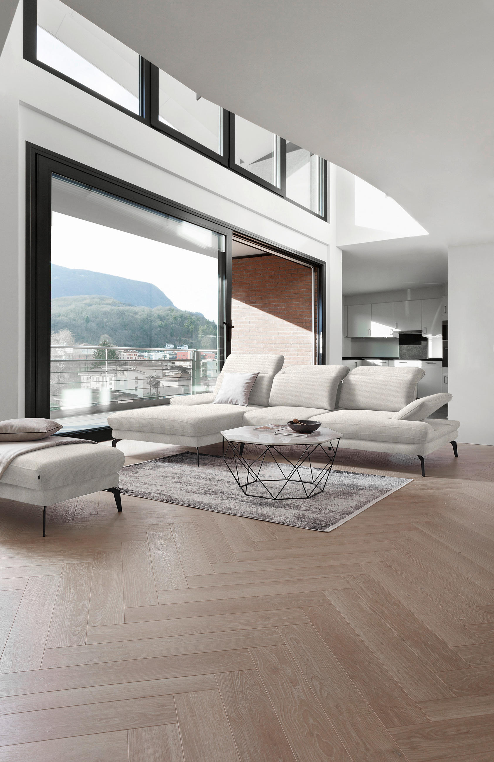 ECKSOFA in Webstoff Creme  - Creme/Schwarz, Design, Textil/Metall (180/289cm) - Stylife