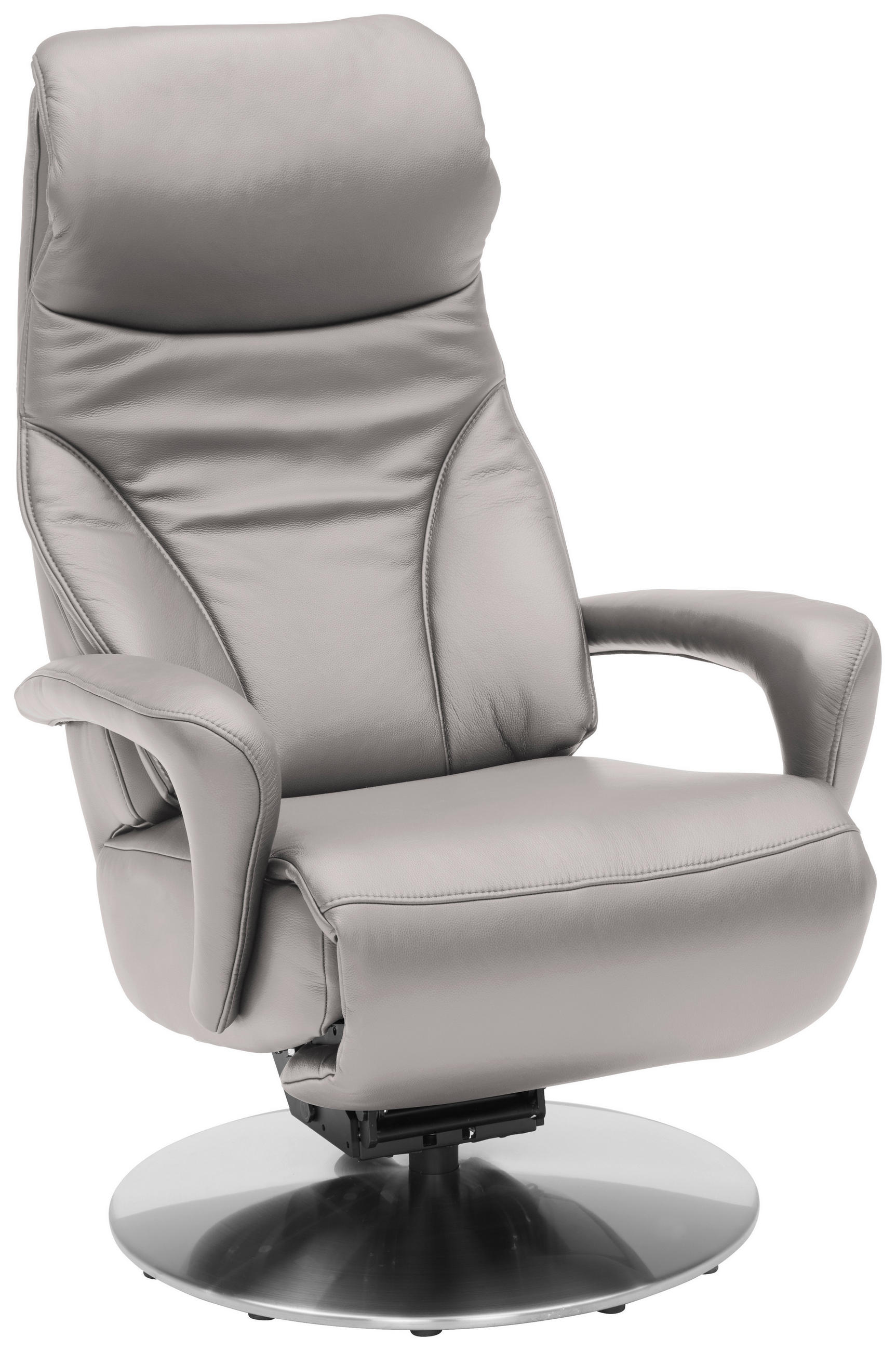 RELAXSESSEL Echtleder Nackenstütze, Relaxfunktion, Kopfteilverstellung, Fußteilverstellung    - Edelstahlfarben/Grau, Design, Leder/Metall (75/117/88cm) - Dieter Knoll