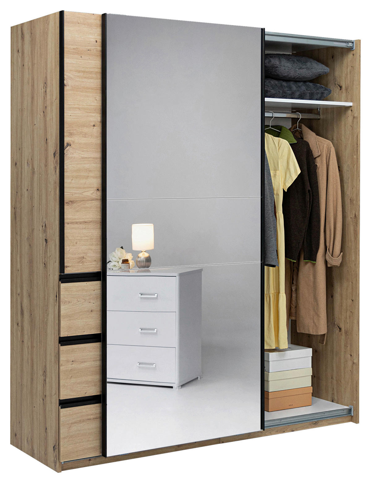 SCHIEBETÜRENSCHRANK 2-türig Eiche Artisan  - Schwarz/Eiche Artisan, MODERN, Holzwerkstoff/Metall (215/205/61,5cm) - Boxxx