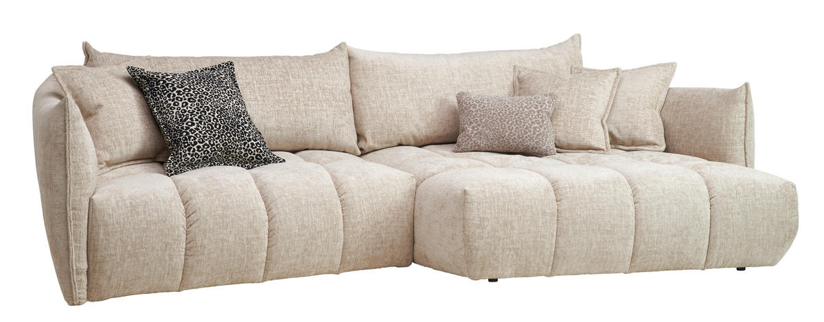 ECKSOFA Beige Chenille Zierkissen, Rückenkissen, Rücken echt  - Beige/Schwarz, Design, Kunststoff/Textil (302/156cm) - Lomoco