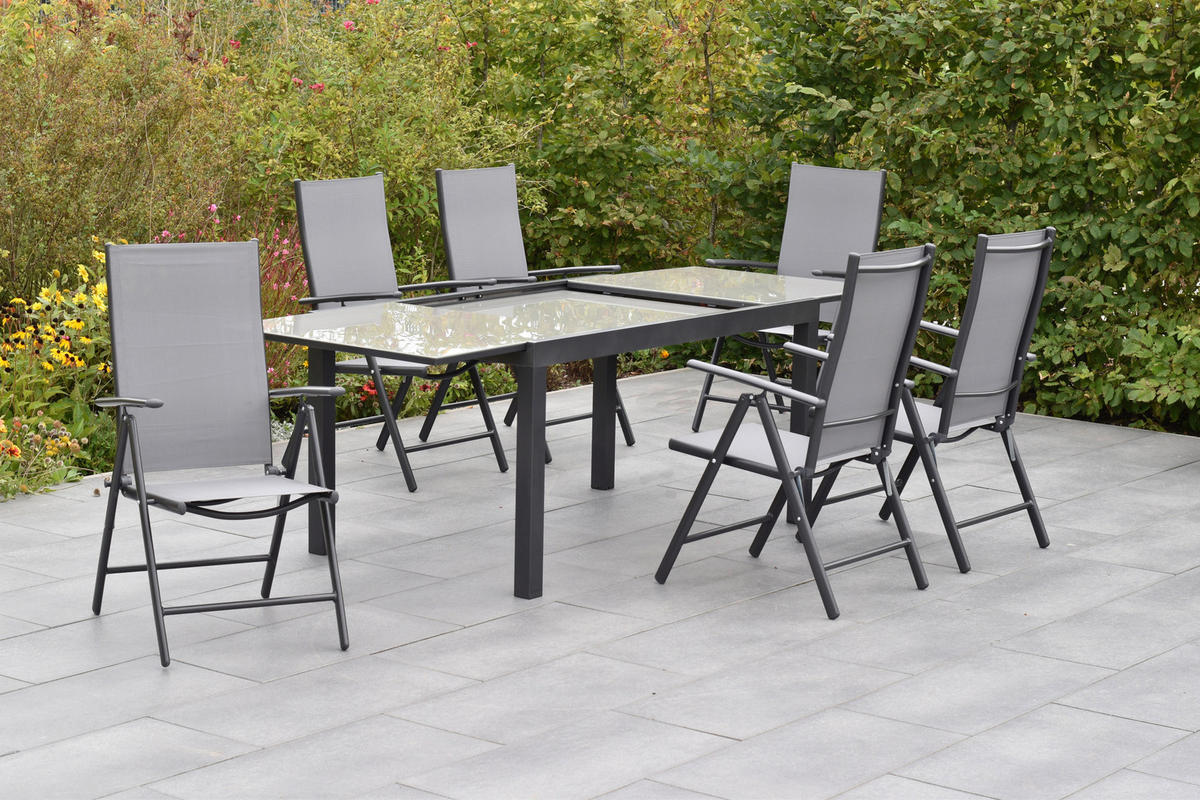 GARTENSET 7-teilig  - Graphitfarben/Grau, MODERN, Textil/Metall - Gardenson