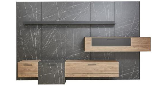 WOHNWAND 344/213,2/55,2 cm in Anthrazit, Nussbaumfarben, Schieferfarben - Schieferfarben/Anthrazit, Design, Glas/Holz (344/213,2/55,2cm) - Dieter Knoll