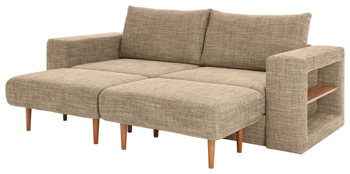 ZWEISITZER-SOFA inkl. Hocker Webstoff Braun, Beige  - Eichefarben/Beige, Design, Holz/Textil (172/96/107cm) - LOOKS by W.Joop