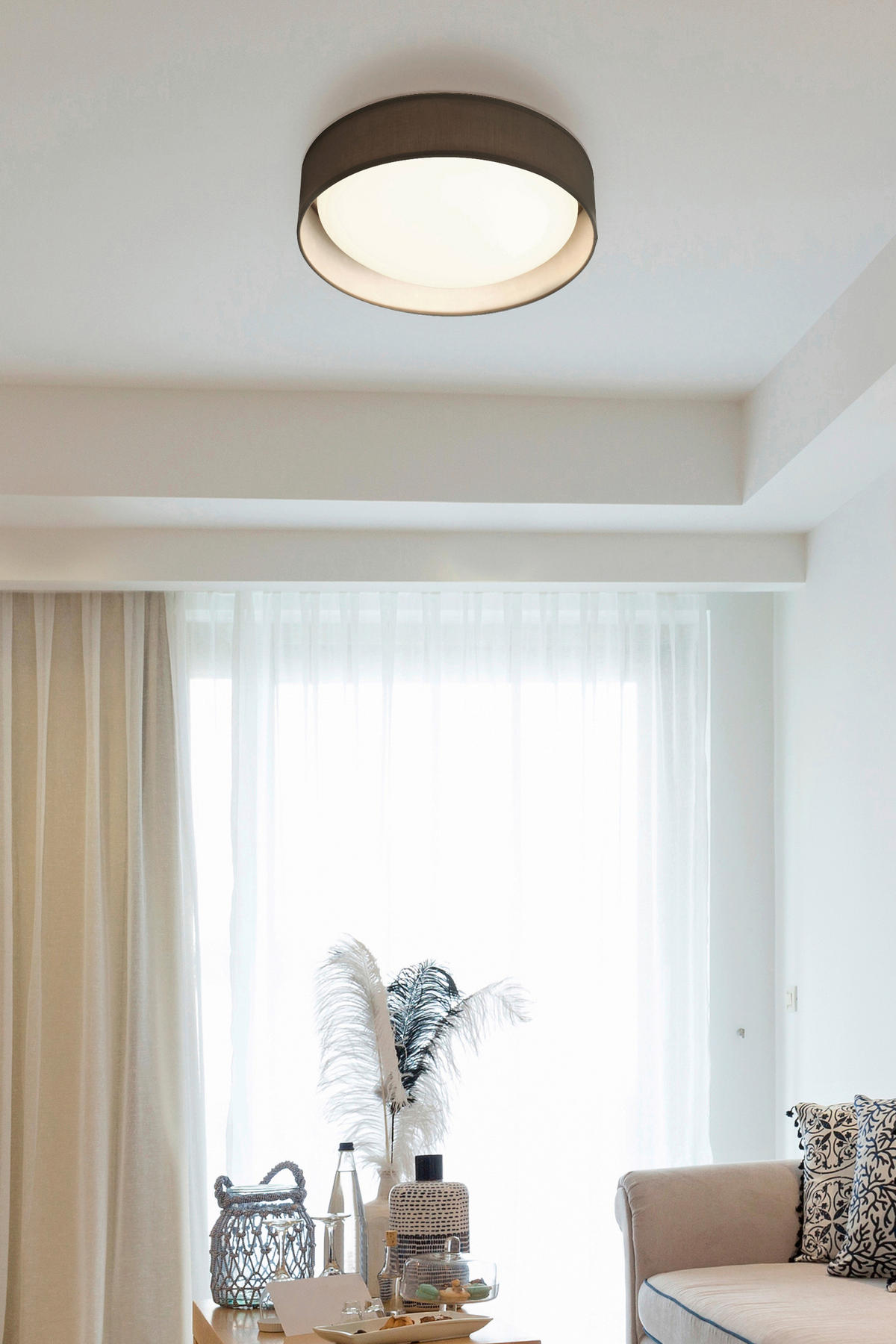 DECKENLEUCHTE Gianna 50/12,5 cm  - Weiß/Grau, Design, Kunststoff/Textil (50/12,5cm)