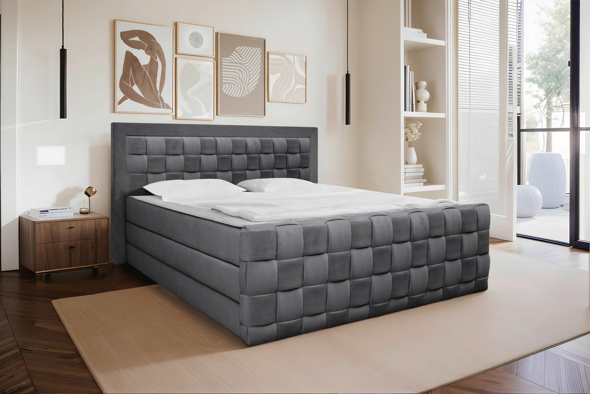 BOXSPRINGBETT 140/200 cm  in Graphitfarben  - Graphitfarben, MODERN, Textil (140/200cm) - Livetastic