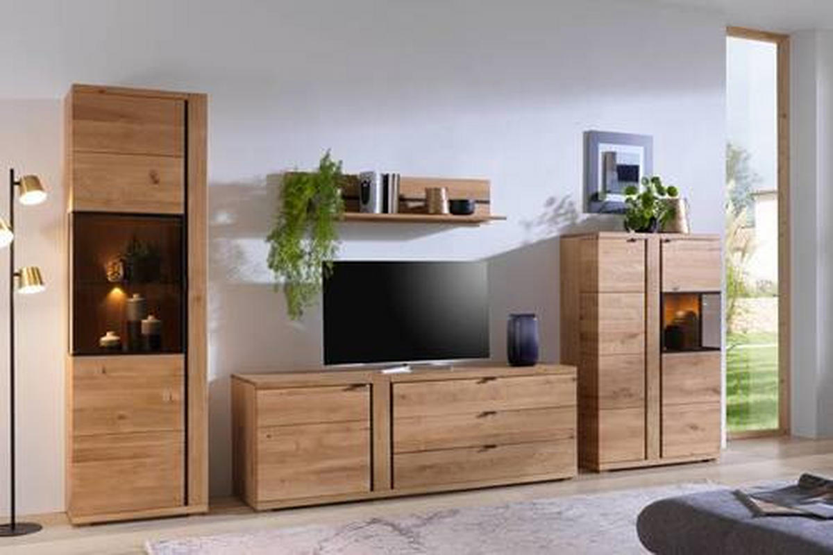 WOHNWAND  in Schwarz, Eichefarben 360/195,5/46.5 cm  - Eichefarben/Anthrazit, Natur, Glas/Holz (360/195,5/46.5cm) - Linea Natura